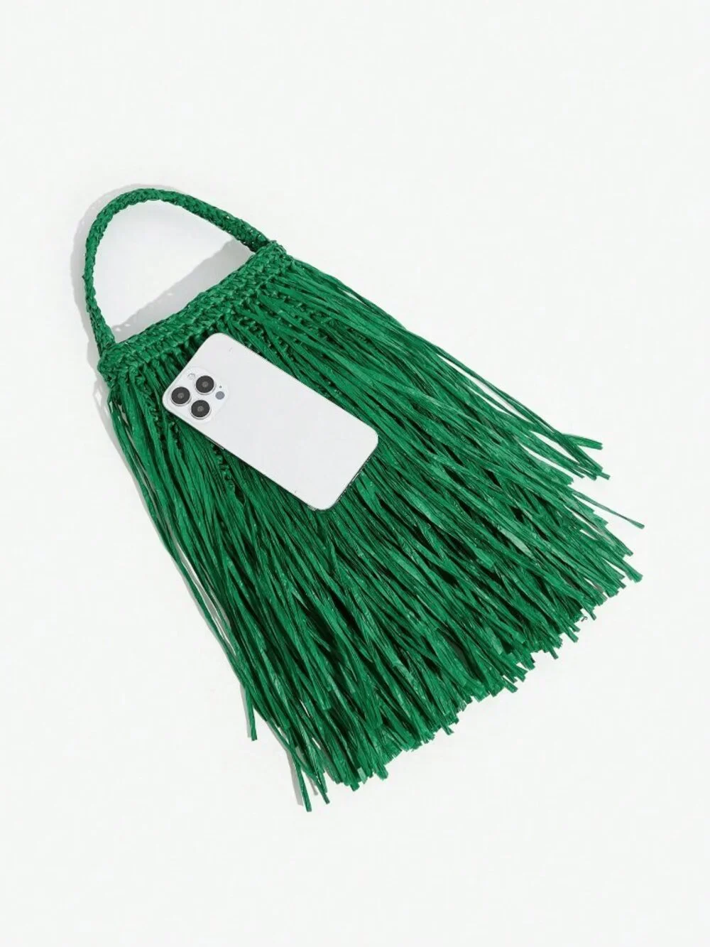 Grass Green Straw Tassel Women's Top Handle Bag - Picture 7 of 7